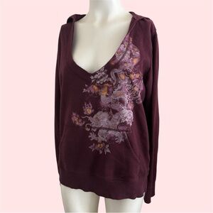 Vintage Y2K Lucky Brand Dragon Floral Pullover V Neck Hoody